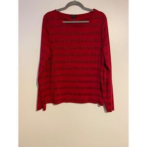 Talbots Red Metallic Striped Long Sleeve Top XL Rayon Blend Womens Shirt Casual